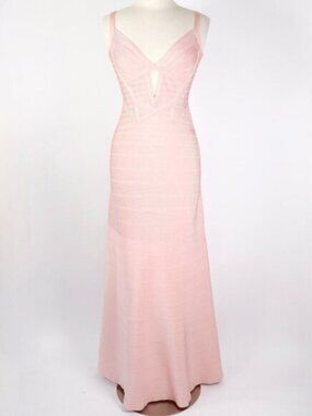 HERVE LEGER sz M Dress Gown Cambria Bandage Cut out Pink.